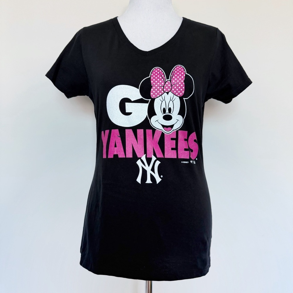 Disney Minnie Mouse New York Go Yankees Women’s Shirt Size Small Top Black Pink